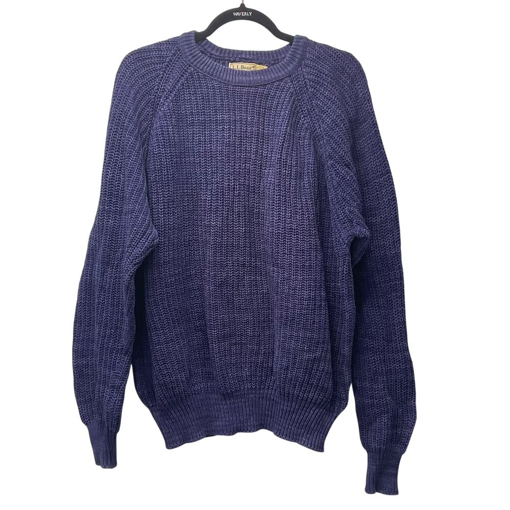 Vintage LL Bean Mens Sweater Pullover Cotton M Tall Blue Ribbed Knit 90s